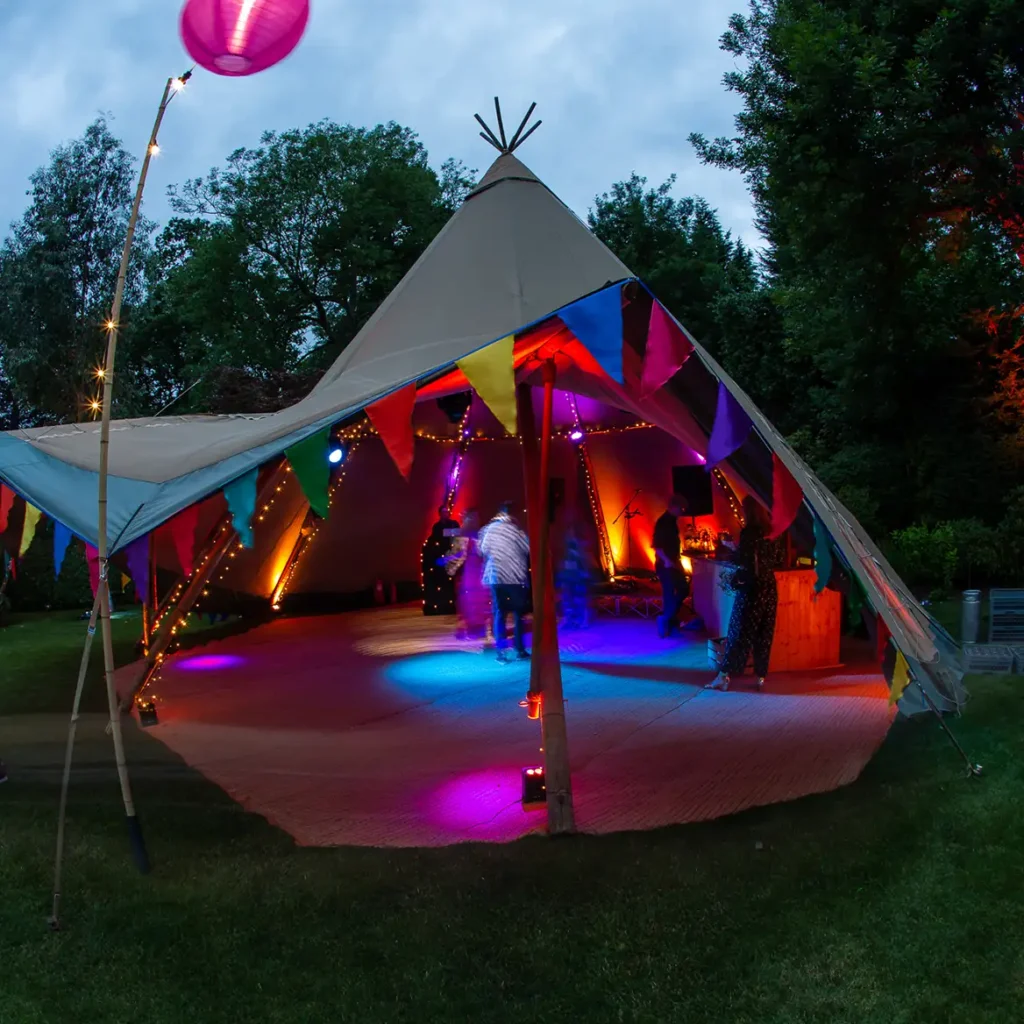 Tipi tent and festoon lighting