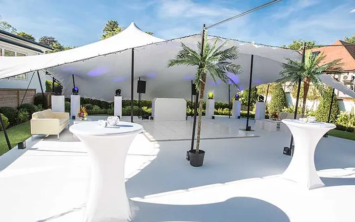 50th birthday outdoor stretch tent white with dance floor