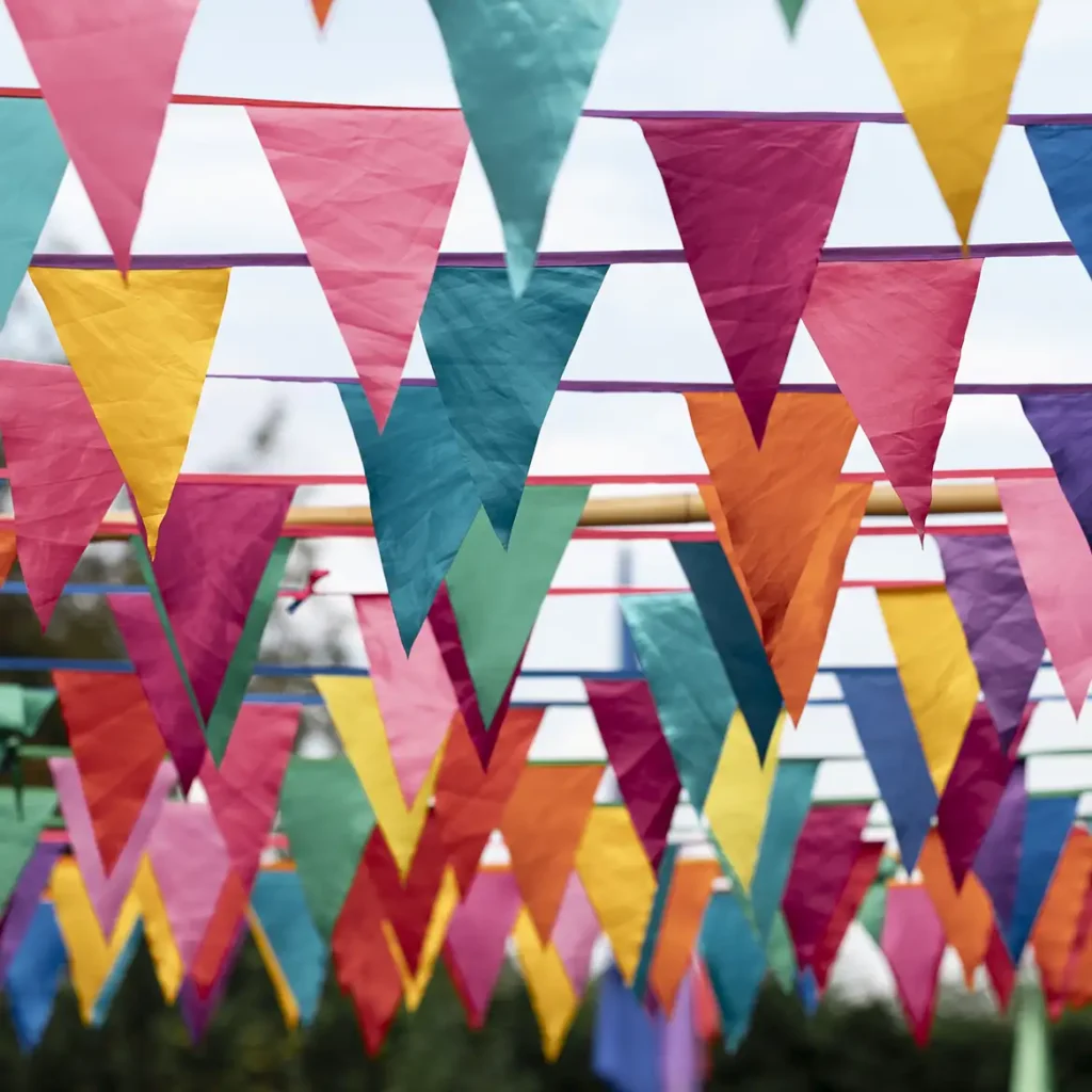 Birthday flags at garden party