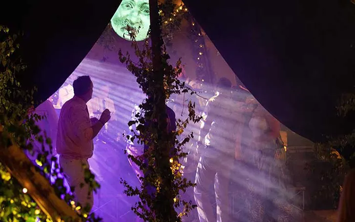 Immersive moonlight set in forest