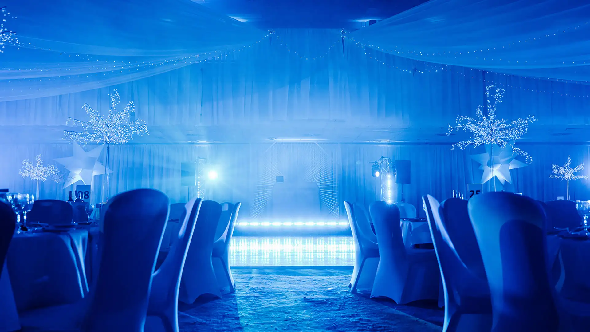 White Christmas DJ booth and dancefloor