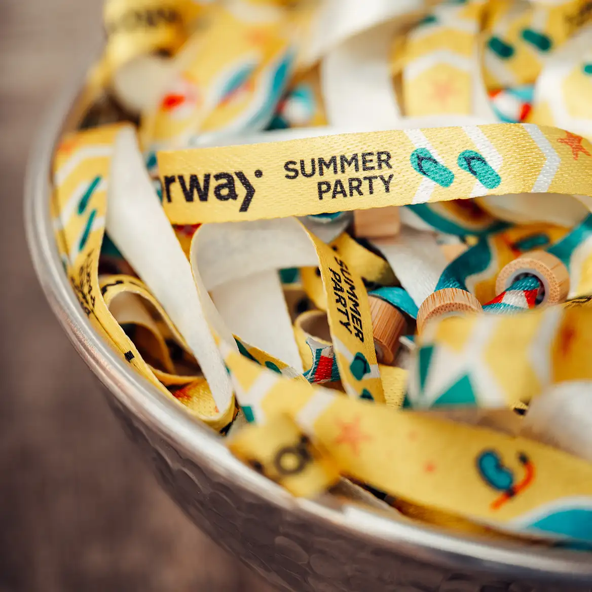 Corporate summer party bespoke festival wristbands for Motorway