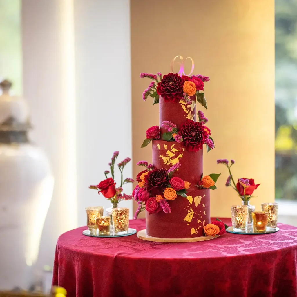 Gold and red 60th birthday cake