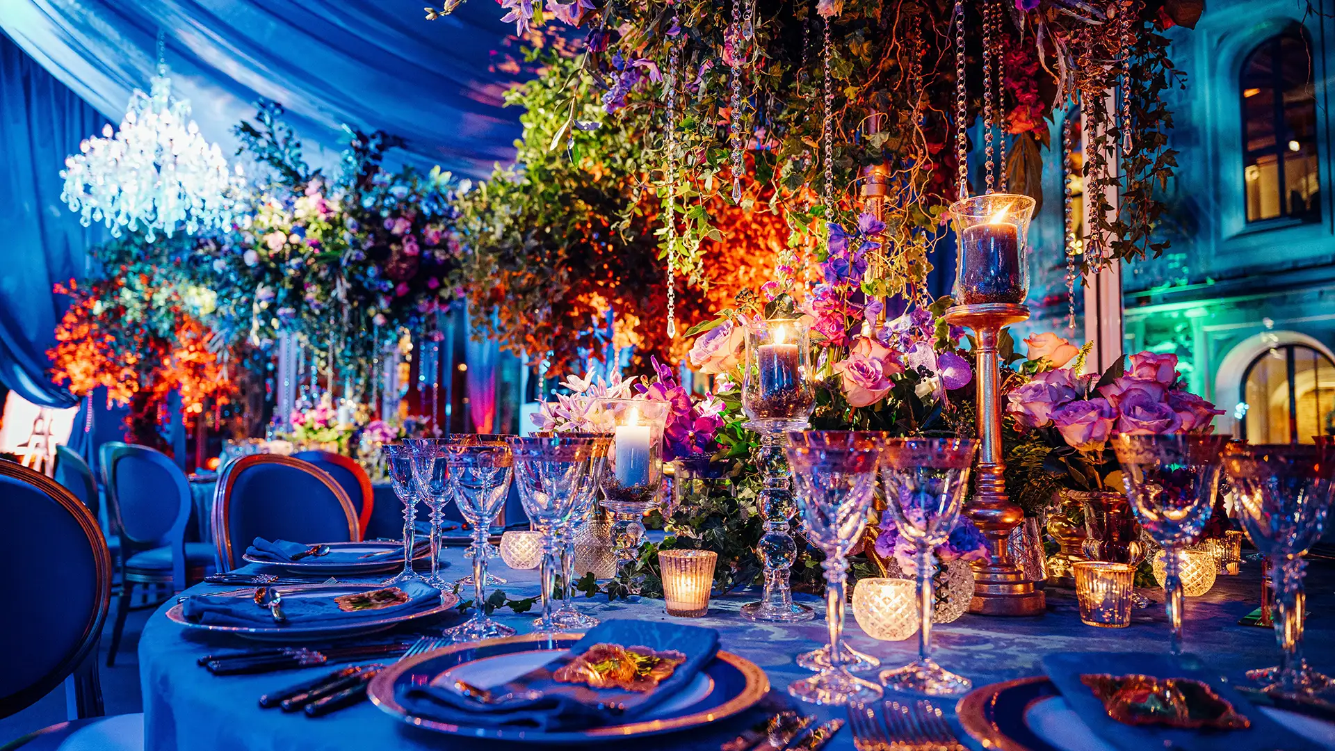 Opulant 60th birthday party marquee interior