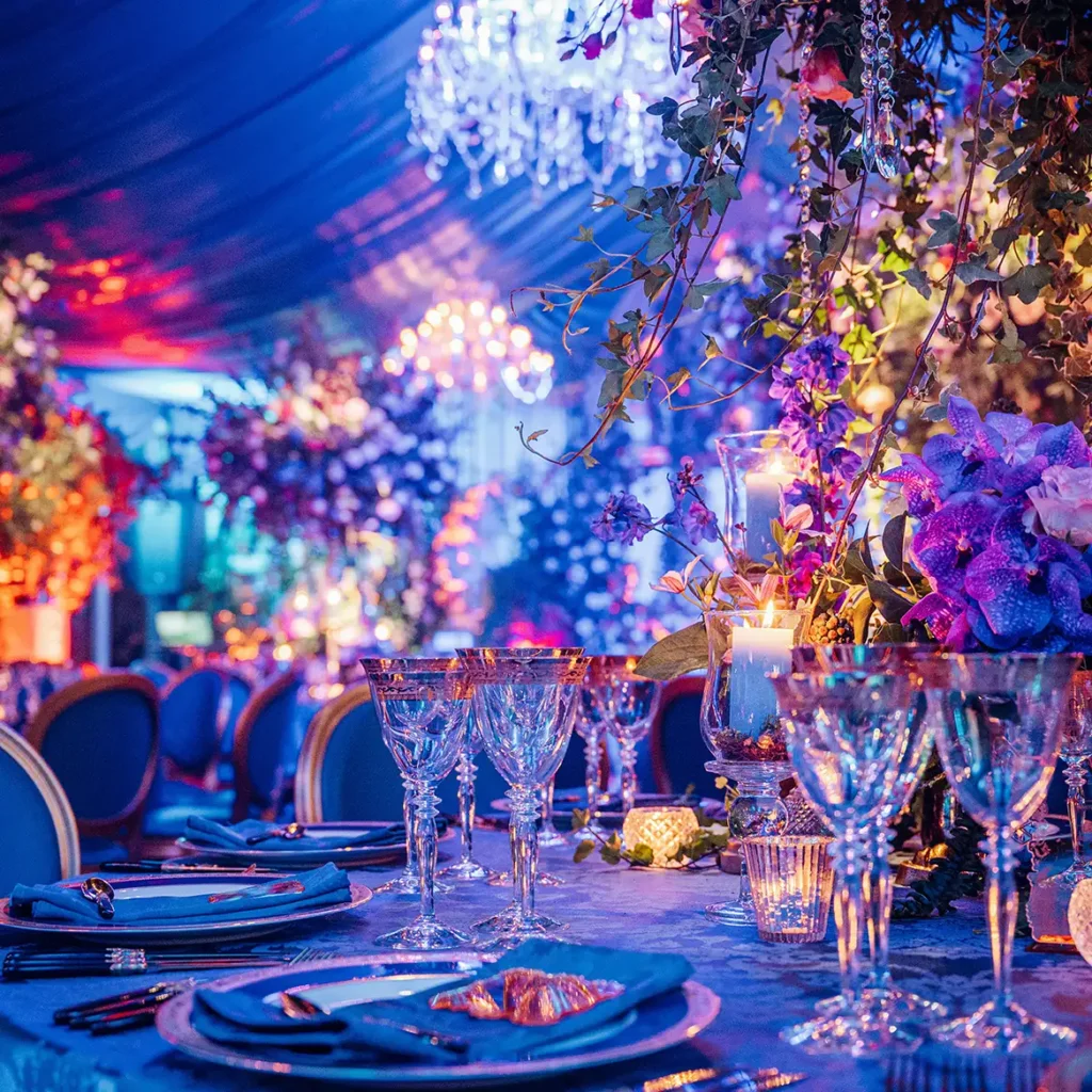 Stunning floral at 60th birthday party marquee