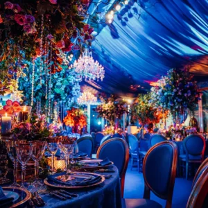 Opulant 60th birthday party marquee interior