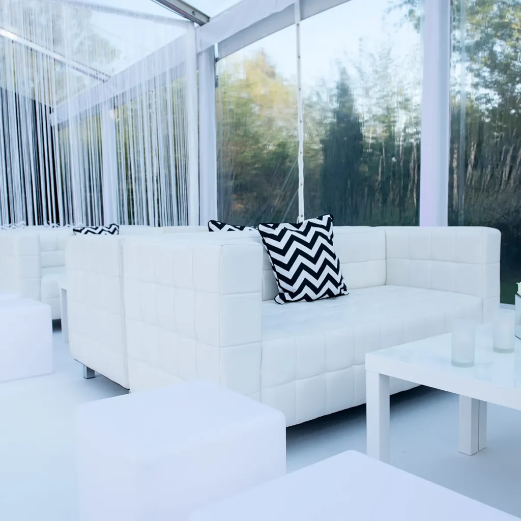 White furniture in marquee