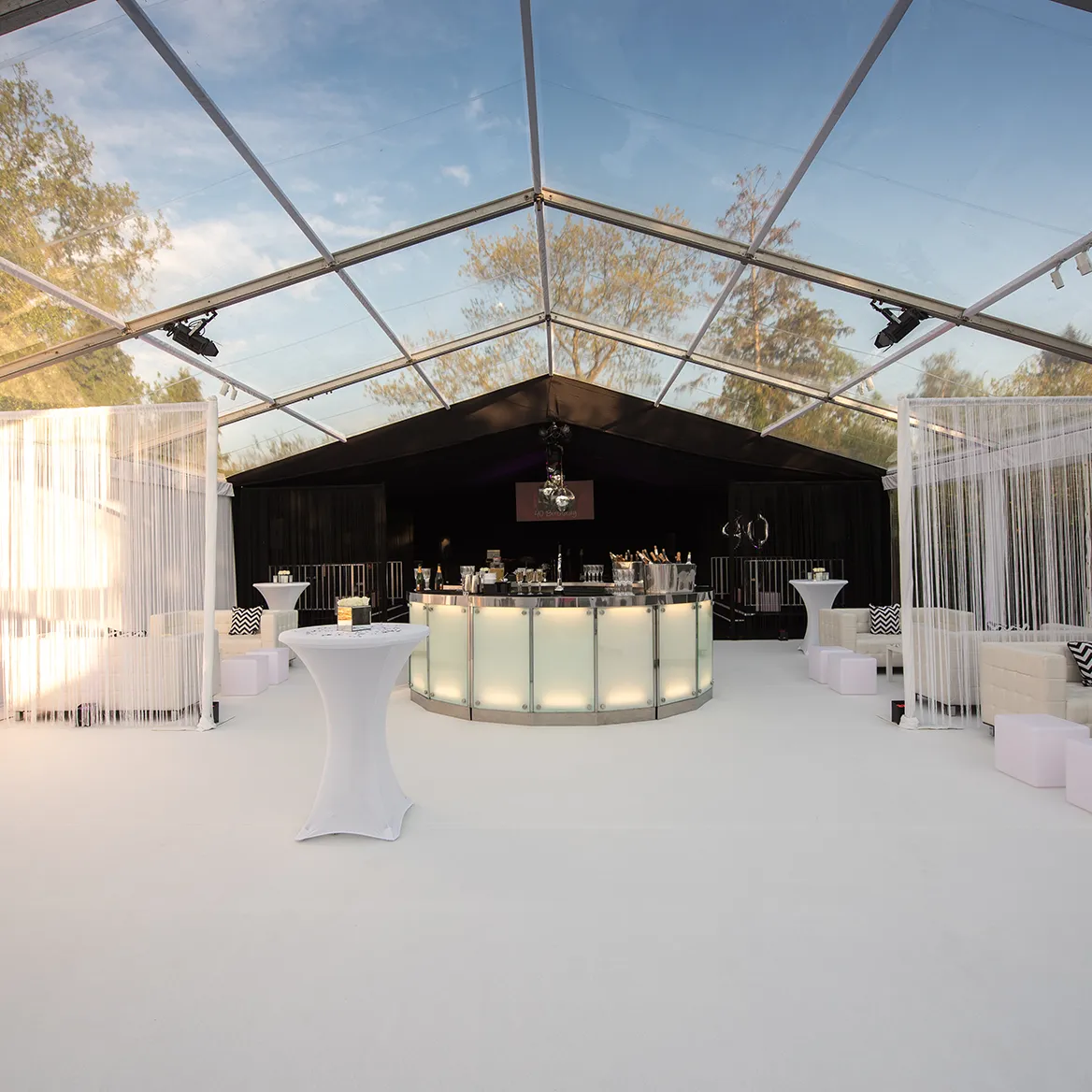 40th birthday bar in clearspan marquee