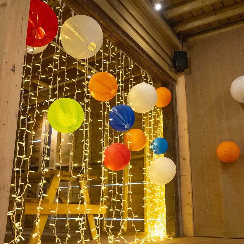Fairy lights and paper lanterns decor