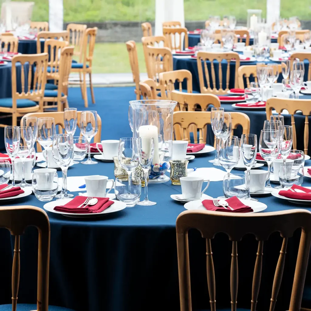 Coronation marquee party table setting