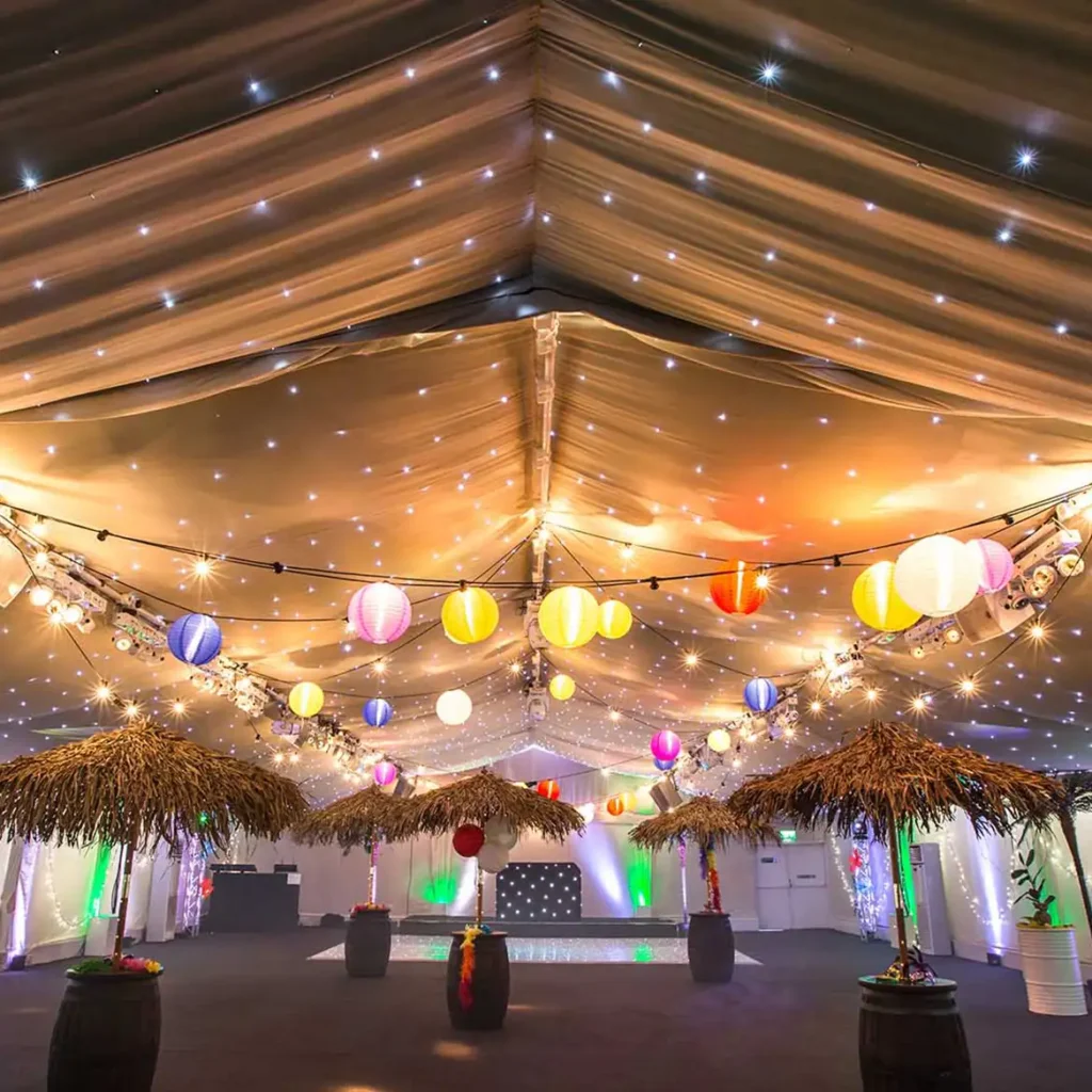 Internal marquee decor for Rio themed party
