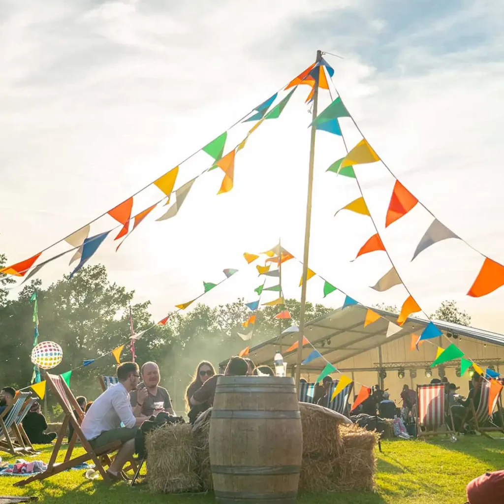 Bunting and rustic furniture