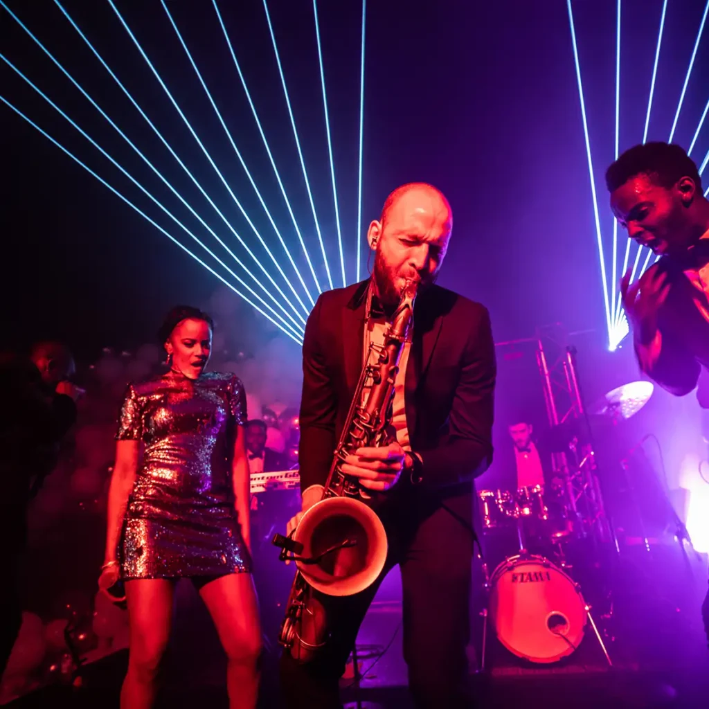 Saxophonist with lasers