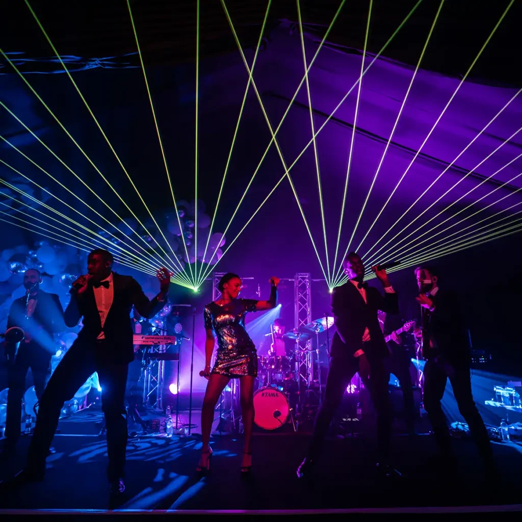 Live band with lasers