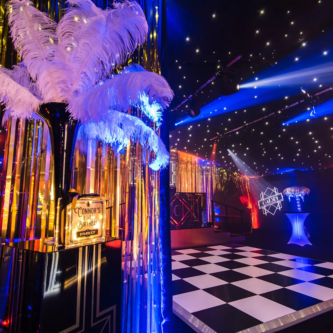 Feathers and lack and white dancefloor