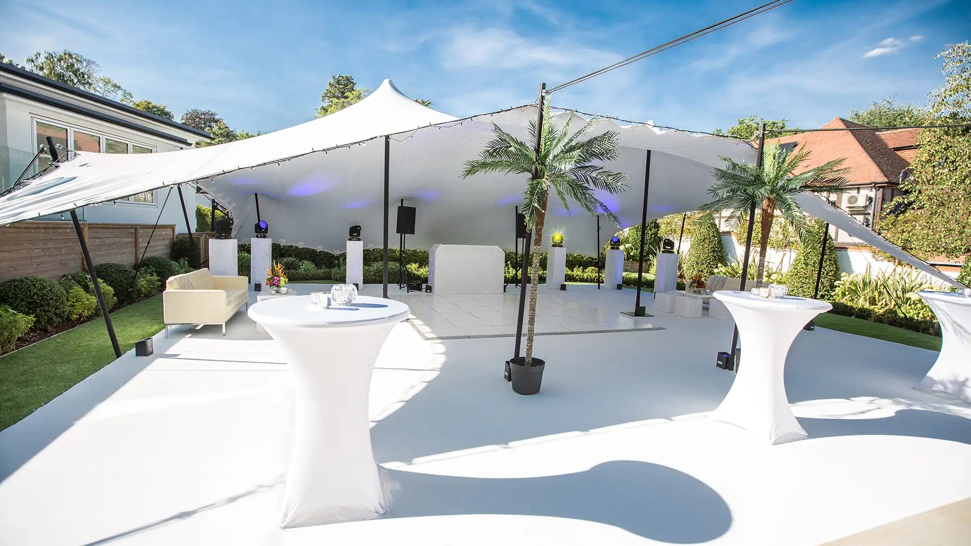 Ibiza themed white stretch tent