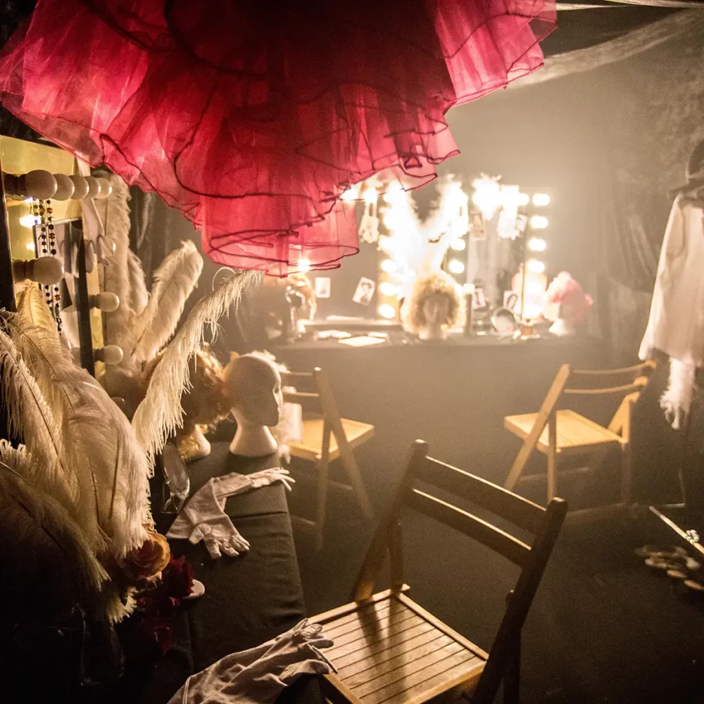 Dressing zone with props for guests at cinematic back to the future party