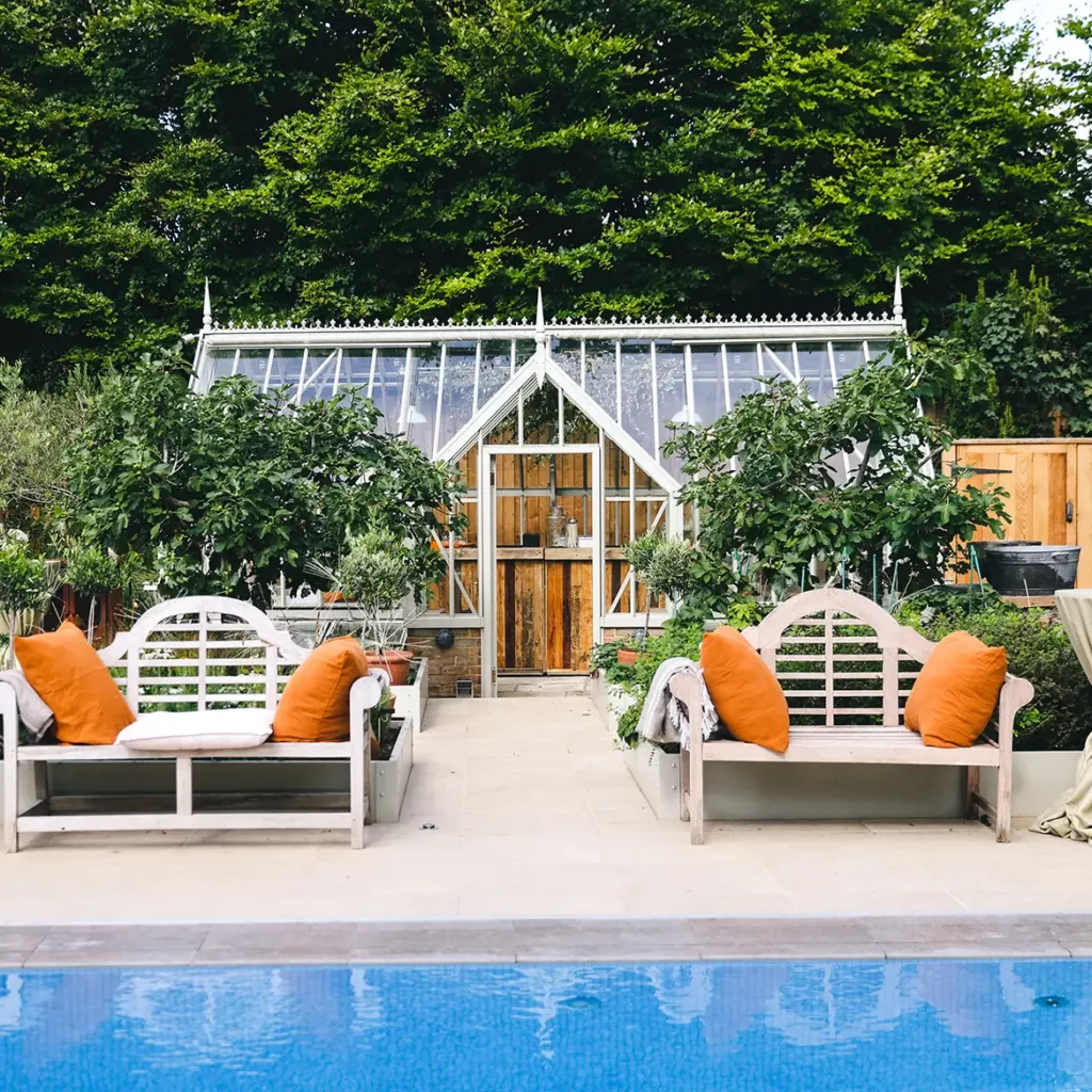 Greenhouse and swimming pool