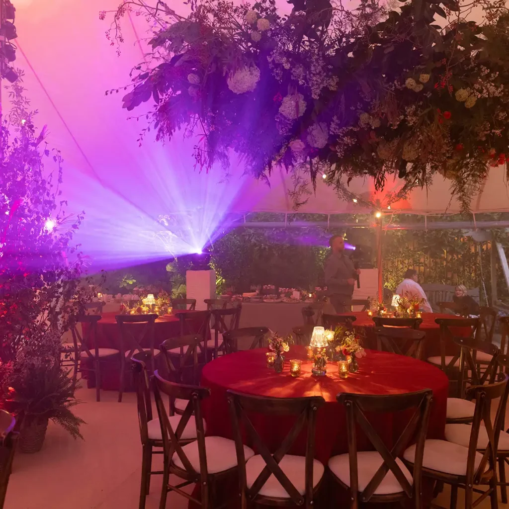 Round tables for wedding evening party