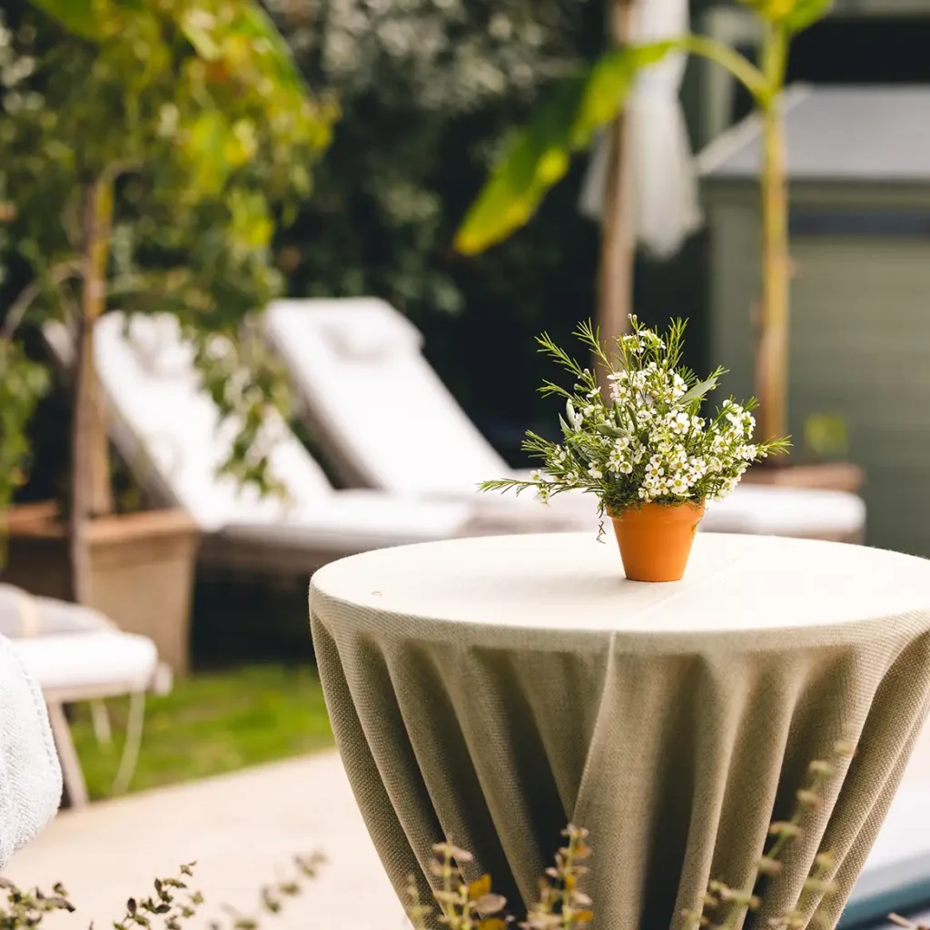 Green linen and potted hers