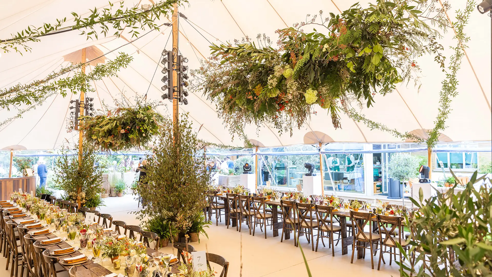 Internal marquee decor for Petersham Nurseries theme