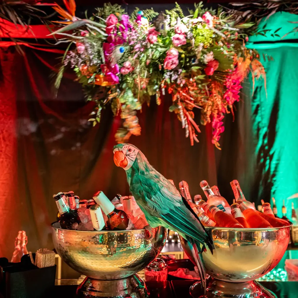 Tropical foliage and exotic bird