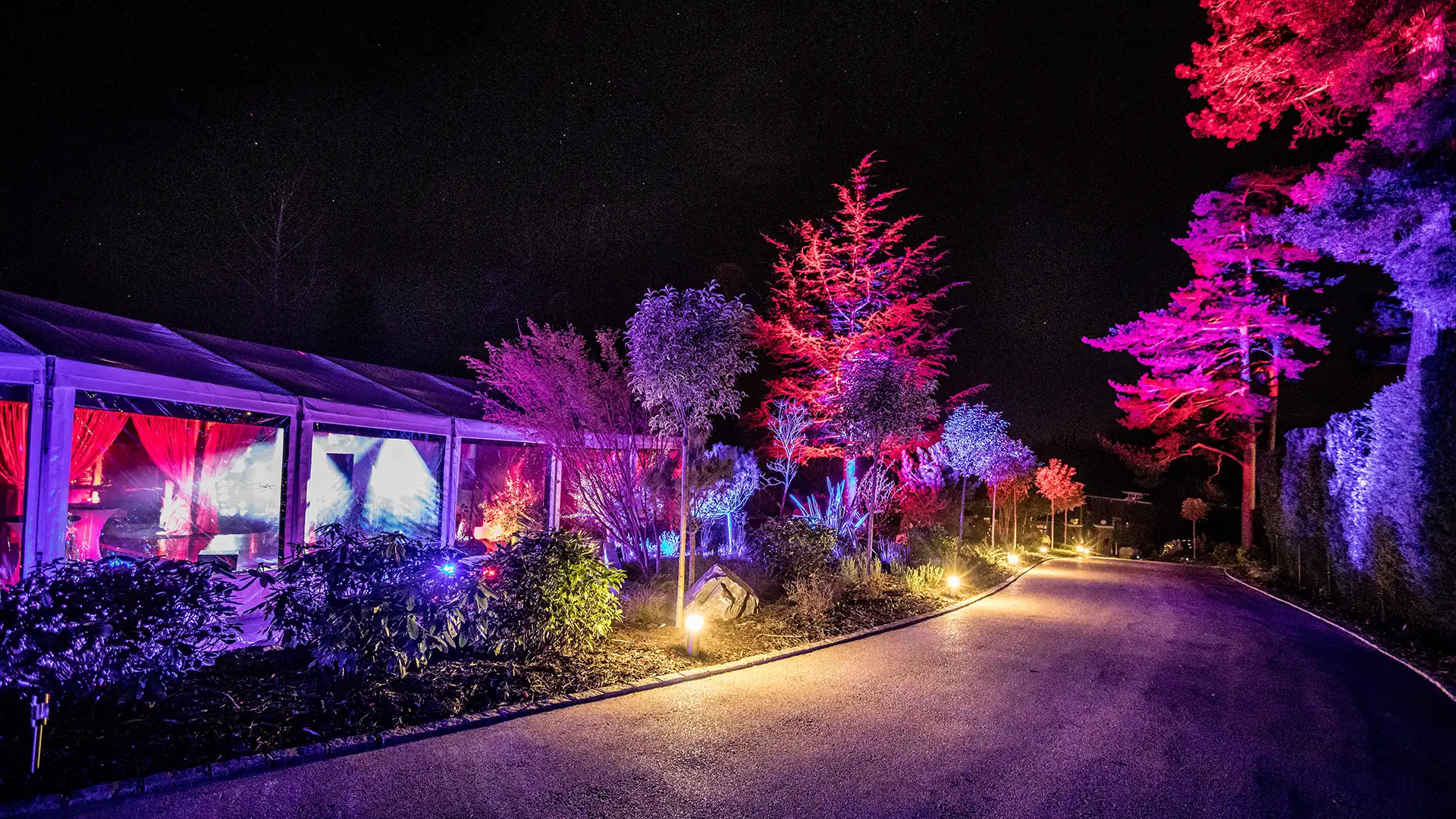 Colour lighting outside of marquee