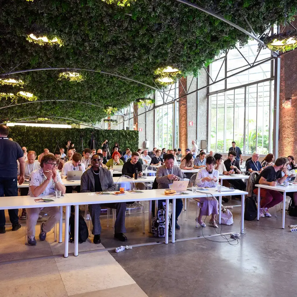 Corporate conference guests seated classroom style