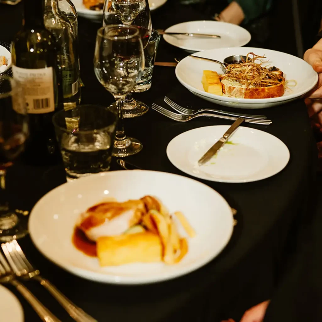 Succulent bronze turkey followed, served with Pommes Anna, honey-roasted parsnips and Brussels sprouts with apricot stuffing
