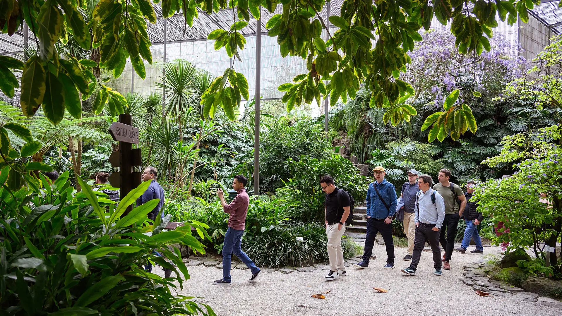 Guests arrive at botanical garden venue