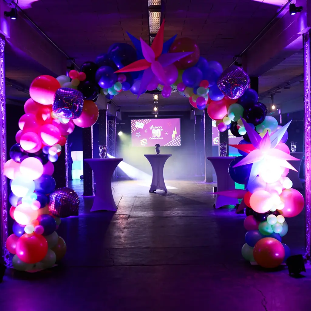 Large balloon arch in doorway