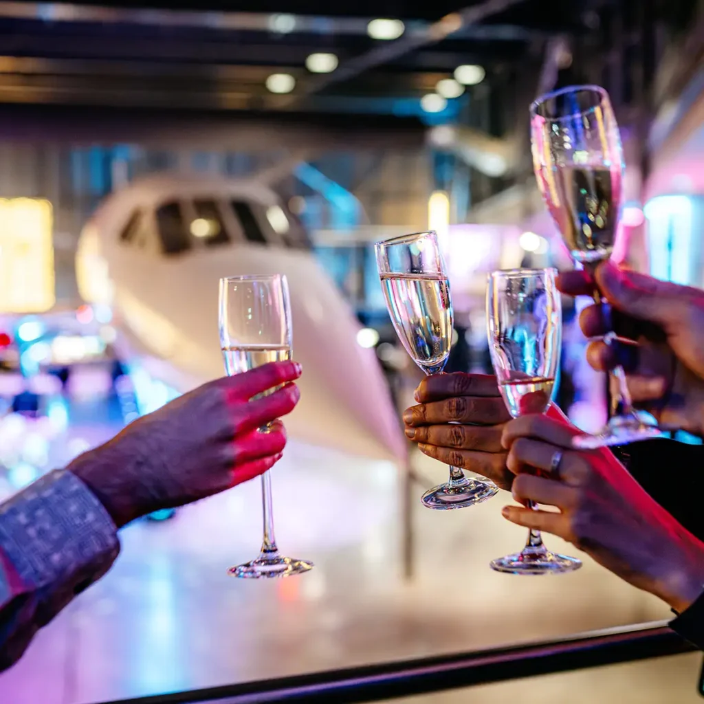 Champagne glasses in front of Concorde