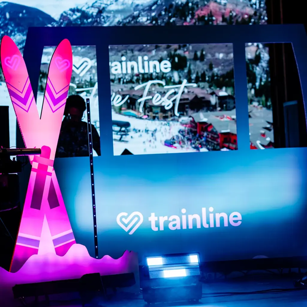 Company branded ski-themed decor