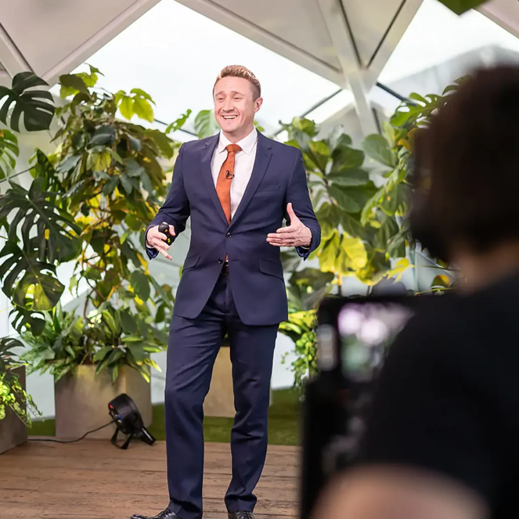 Broadcaster presenting via virtual production