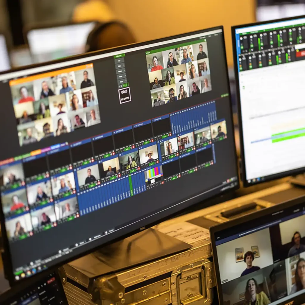 Virtual attendees on av screen