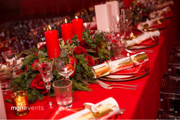 Red-themed Christmas table setting
