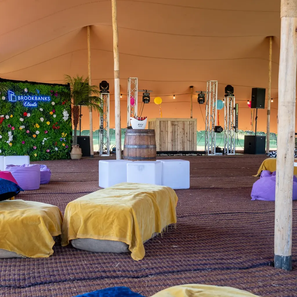 Festival decor inside stretch tent