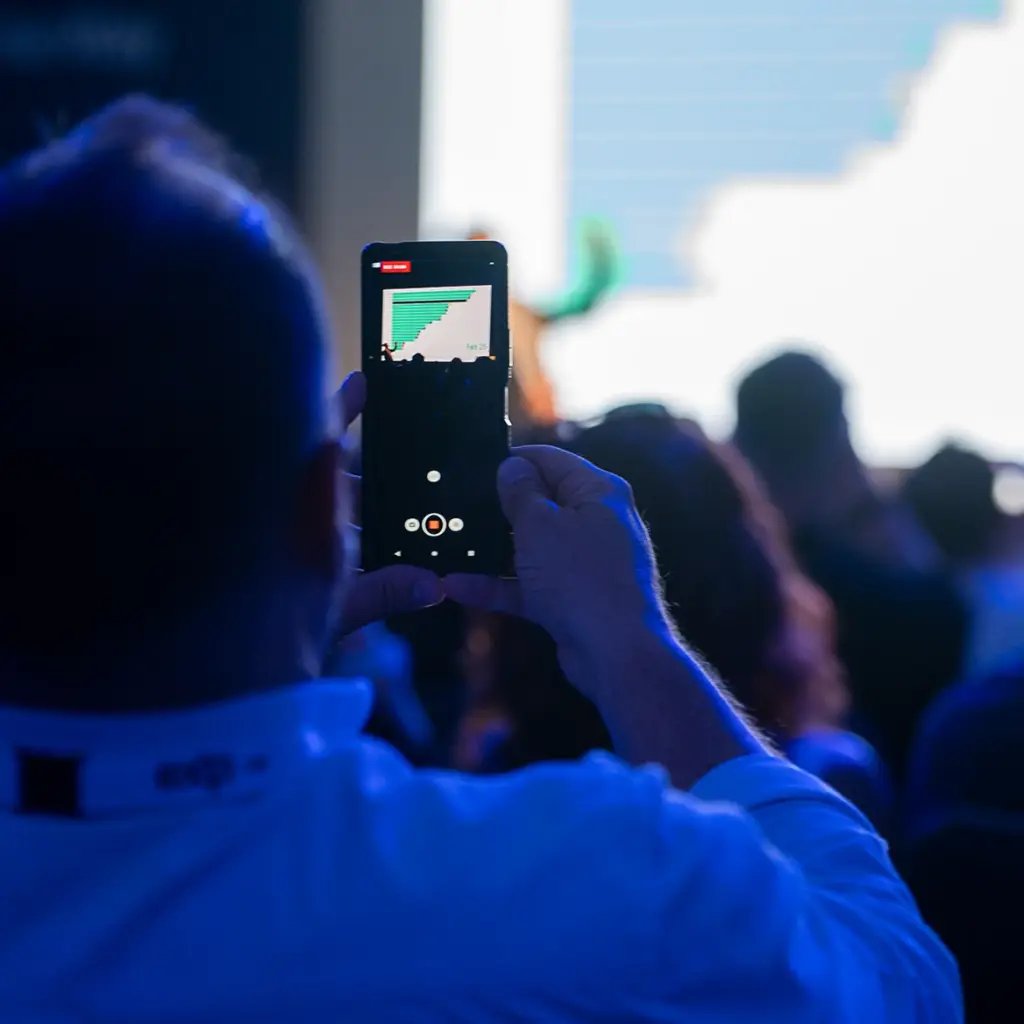 Delegate live films LED wall at conference