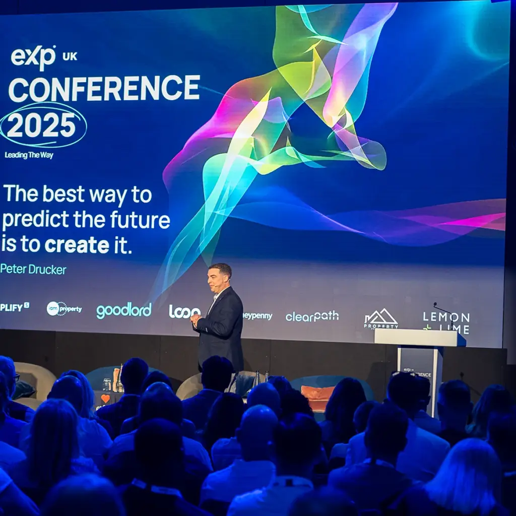 Large LED screen and stage set at UK conference